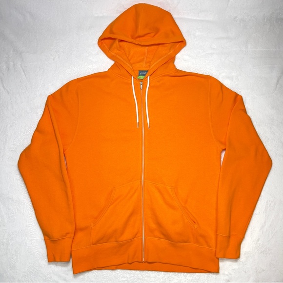 Unisex Lightweight Hoodie Mens L Slim Fit Orange🍊 Full Zip Up White Drawstrings - Picture 4 of 16